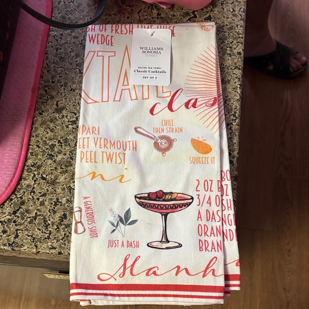 Williams Sonoma Cocktail Design Towels - Red and Orange